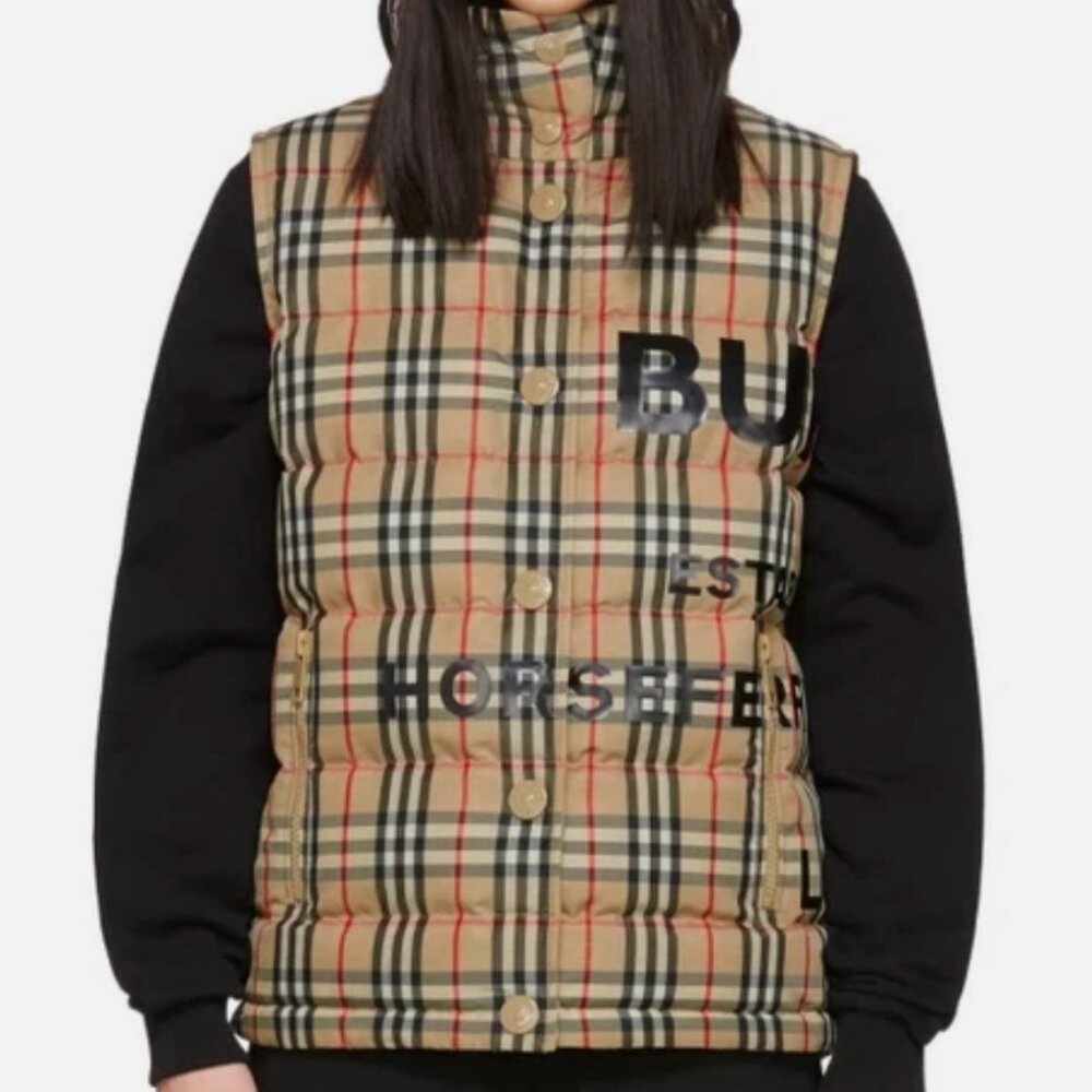 Burberry Women Horseferry Vintage Check Down Puffer Vest, Beige, Sz XS NWT $1290